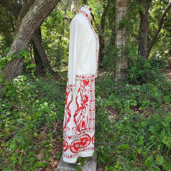 VINTAGE 1960s ALFRED SHAHEEN 2 PIECE JACKET MAXI PAINTED HAWAIIAN DRESS Size 12 - Picture 14 of 16